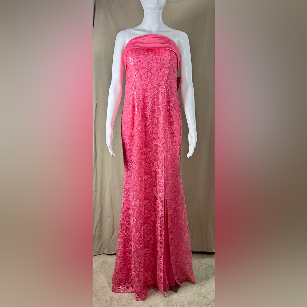 Strapless Sweetheart Pink Sequin Lace Gown Maxi Dress Embroidery Formal Prom